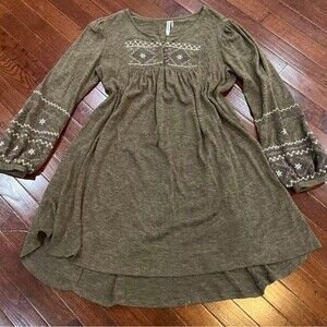 Embroidered Peasant Style Mocha Brown Sweater Dress size small
